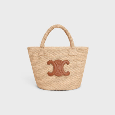 SUPPLE SMALL TRIOMPHE CELINE CLASSIC PANIER in Raffia and calfskin