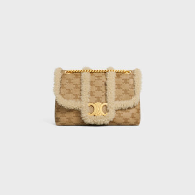 Medium Celine Victoire Bag in SHEARLING WITH TRIOMPHE ALL-OVER