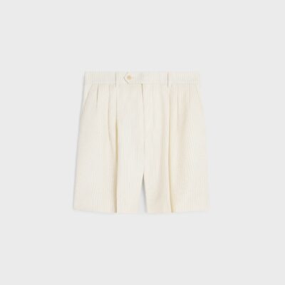 triple-pleated men’s shorts in striped wool