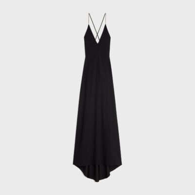 slip dress with rhinestones in satin-lined crêpe