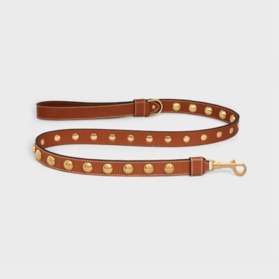 Wide Dog Leash in Smooth Calfskin with Studs