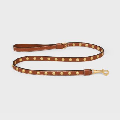 Thin Dog Leash in Smooth Calfskin with Studs