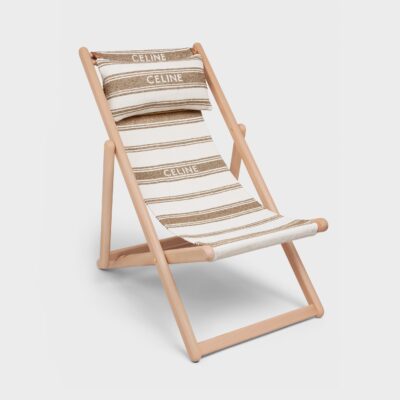 Deck chair in wood and textile with celine jacquard