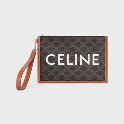 SMALL FLAT POUCH WITH STRAP in Triomphe canvas with celine print