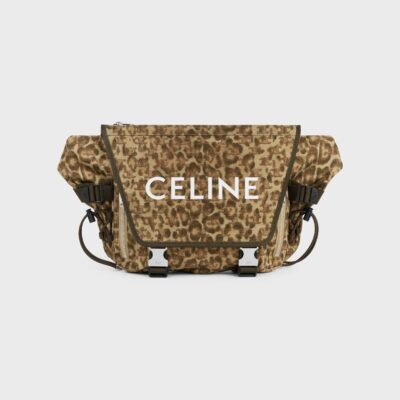 MEDIUM MESSENGER TREKKING in Textile with triomphe leopard print and Celine print