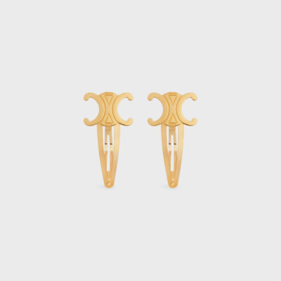 Triomphe Set of 2 Snap Hair Clips in Brass with Gold Finish and Steel